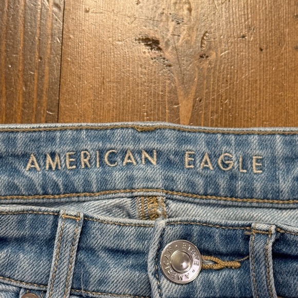 American Eagle Size 2 Highest Rise 90s Flare Jeans Blue Stretch Denim Distressed - Picture 6 of 10